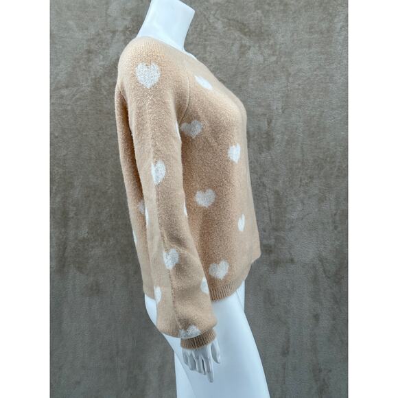 Lovers + Friends Sweater Womens Small Tan Cream Hearts Knit One Shoulder Plush - Picture 3 of 10